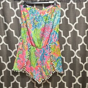 Colorful Strapless Pom Pom romper